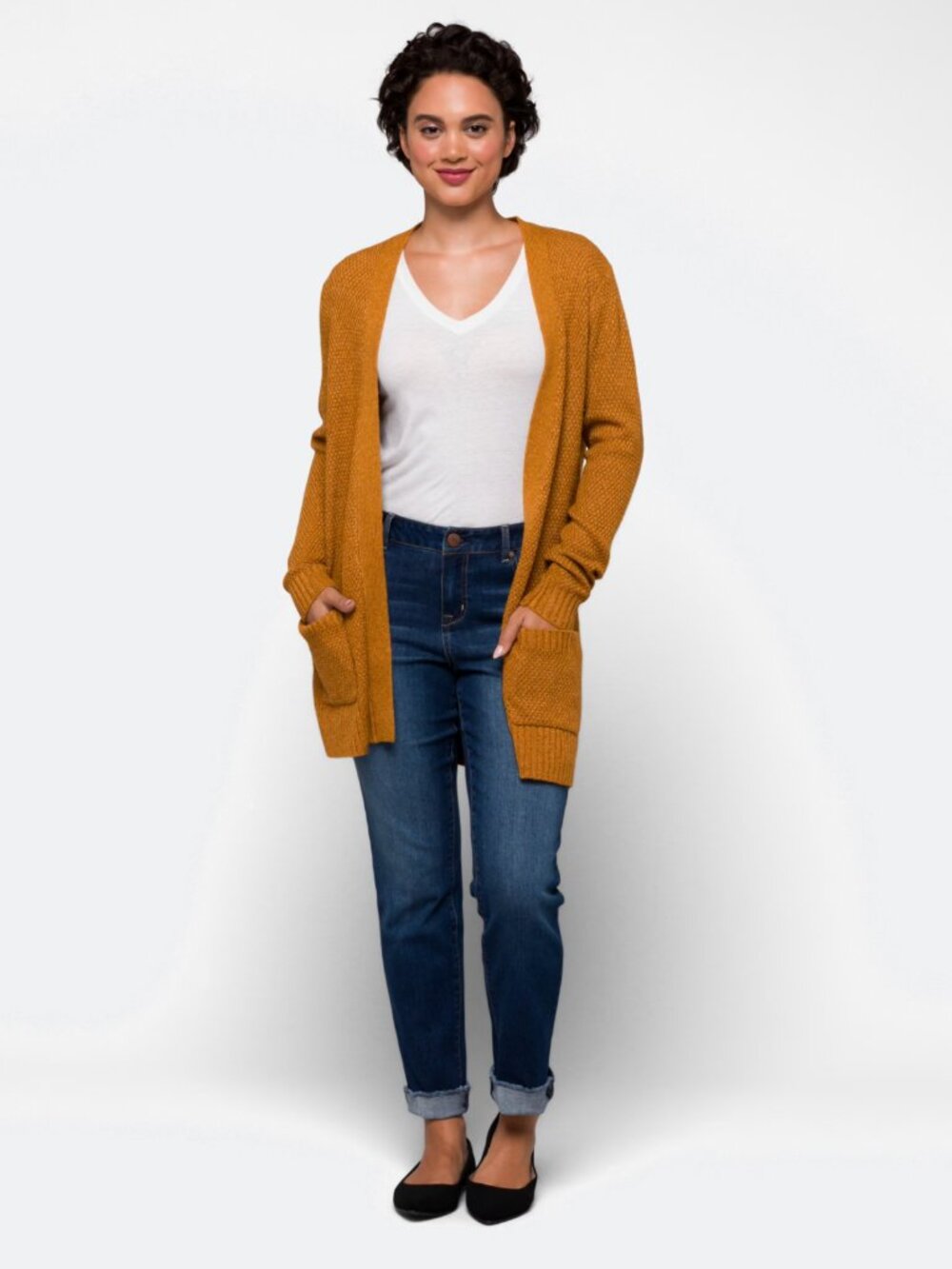 Pink Clover Stitch Fix Ayaka Textured Double Pocket Cardigan Mustard M